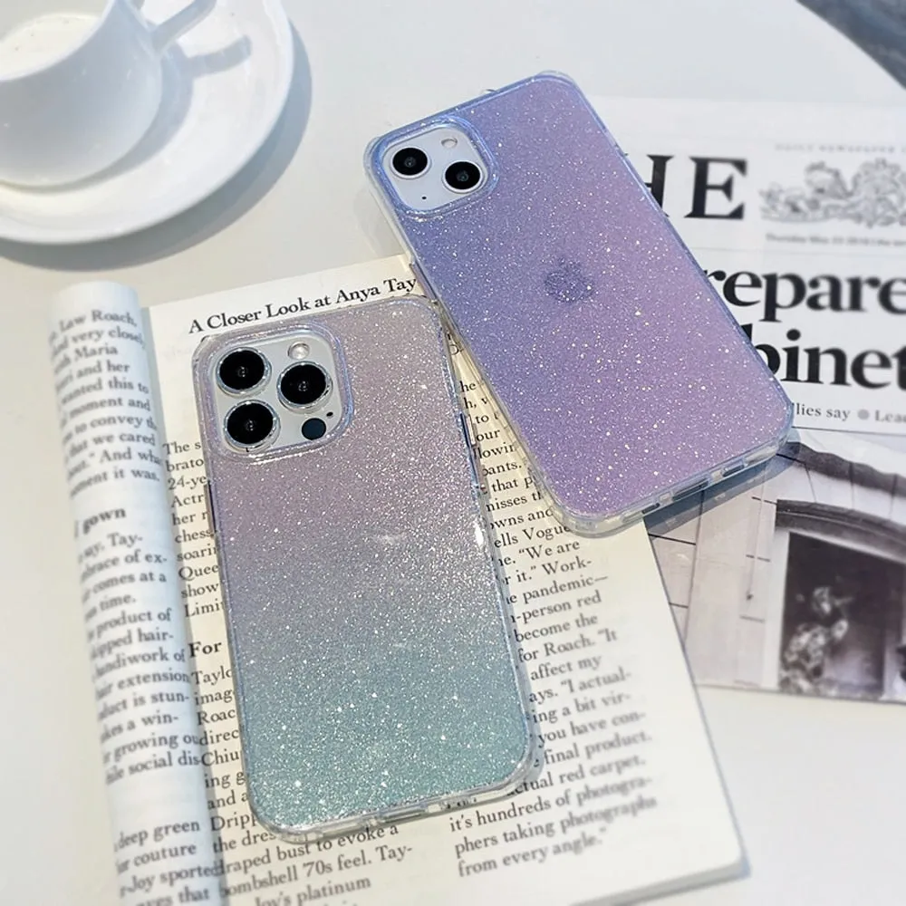 Anymob iPhone Silver Gradient Rainbow Clear Phone Case Shiny Glitter Transparent Soft Silicone Cover