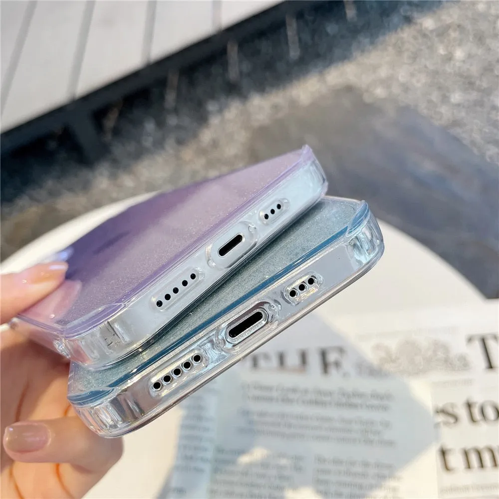 Anymob iPhone Silver Gradient Rainbow Clear Phone Case Shiny Glitter Transparent Soft Silicone Cover