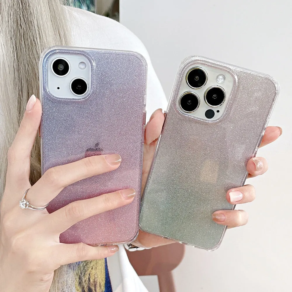 Anymob iPhone Silver Gradient Rainbow Clear Phone Case Shiny Glitter Transparent Soft Silicone Cover