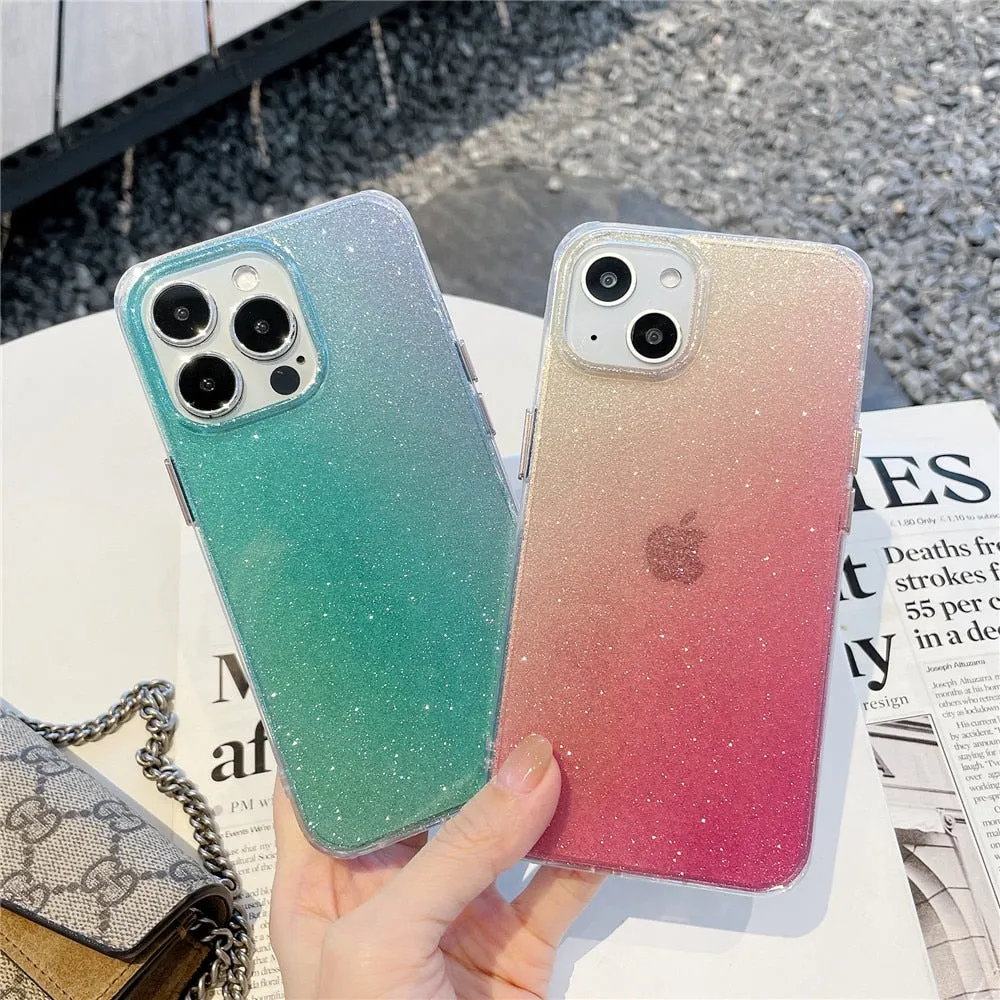 Anymob iPhone Silver Gradient Rainbow Clear Phone Case Shiny Glitter Transparent Soft Silicone Cover
