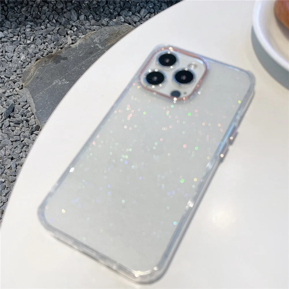 Anymob iPhone Silver Gradient Rainbow Clear Phone Case Shiny Glitter Transparent Soft Silicone Cover