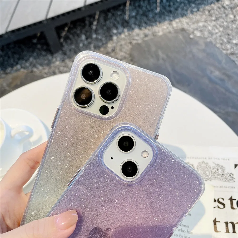 Anymob iPhone Silver Gradient Rainbow Clear Phone Case Shiny Glitter Transparent Soft Silicone Cover
