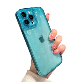 Anymob iPhone Sky Blue Holographic Love Heart Clear Phone Case Transparent Cover