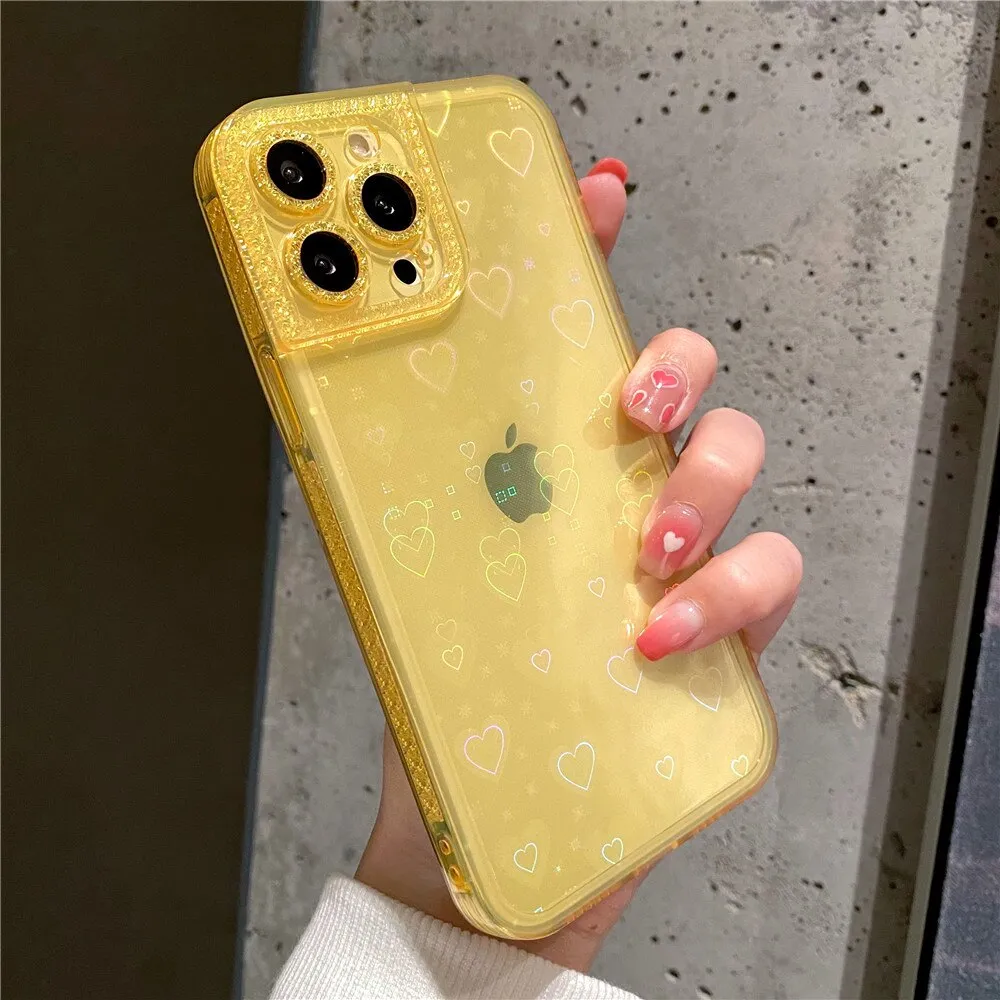 Anymob iPhone Sky Blue Holographic Love Heart Clear Phone Case Transparent Cover