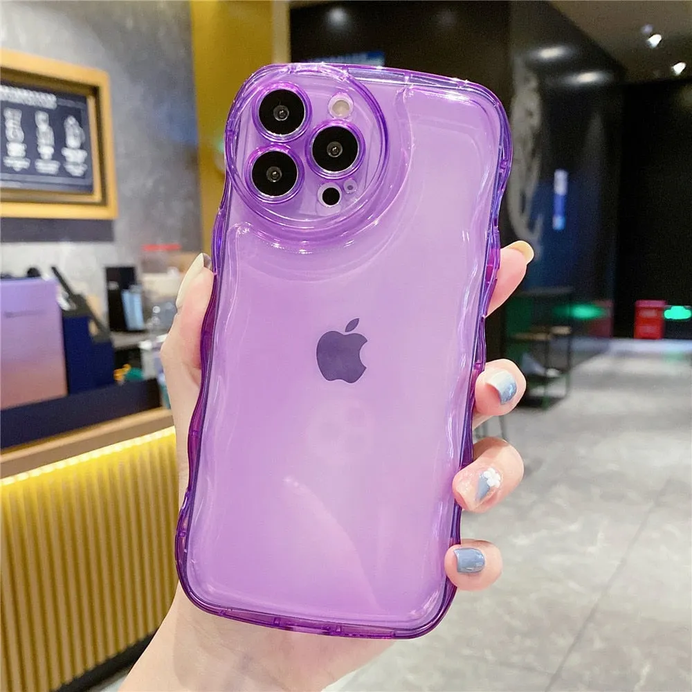 Anymob iPhone Violet Transparent Fluorescent Curly Wave Case Shockproof Silicone Cover