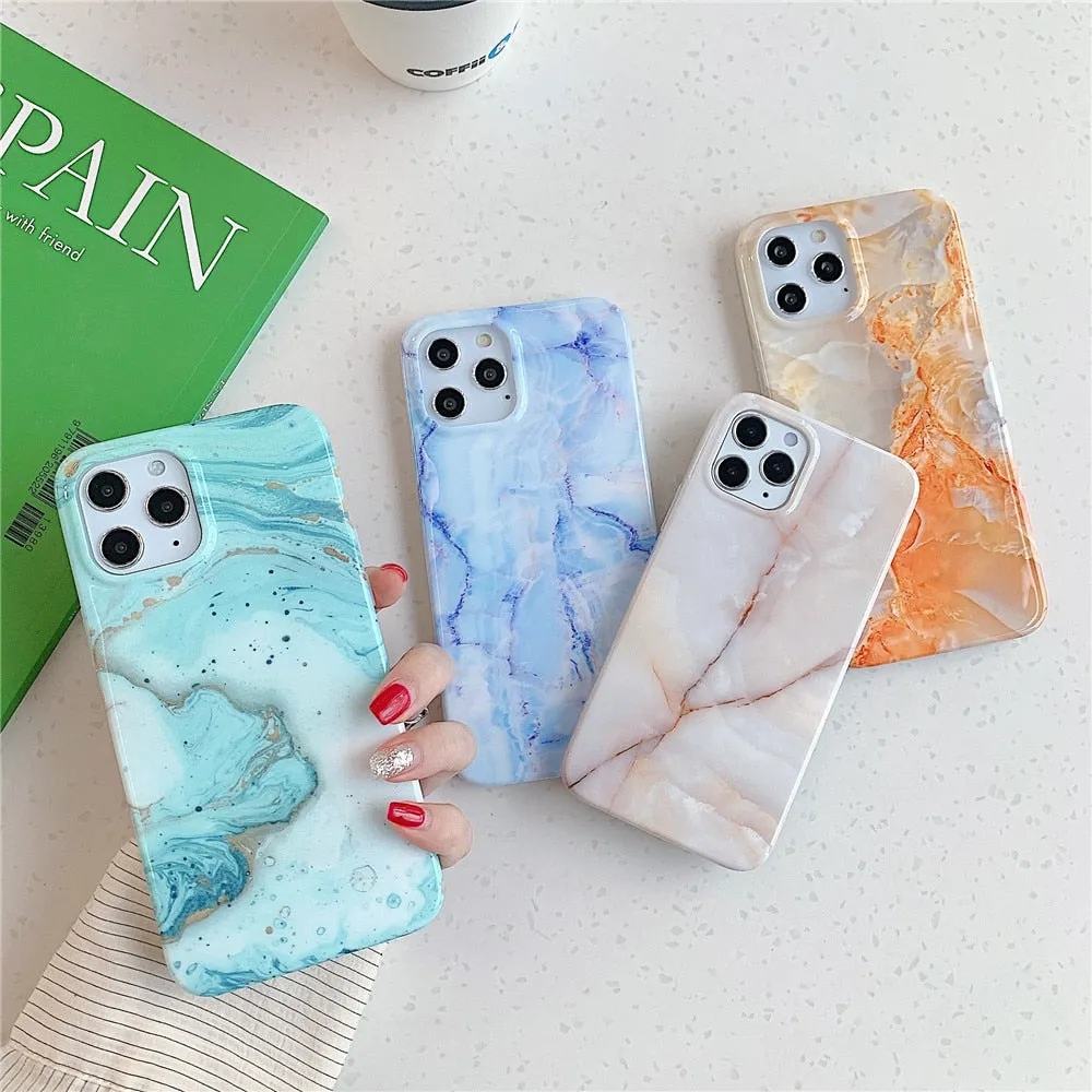 Anymob iPhone White Anemone Marble Phone Case Soft Silicone Cover