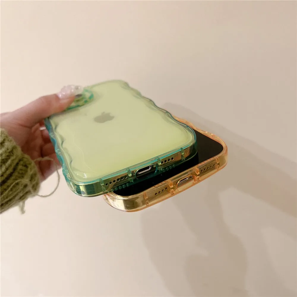 Anymob iPhone Yellow Curly Wavy Phone Case Shockproof Transparent Silicone Cover