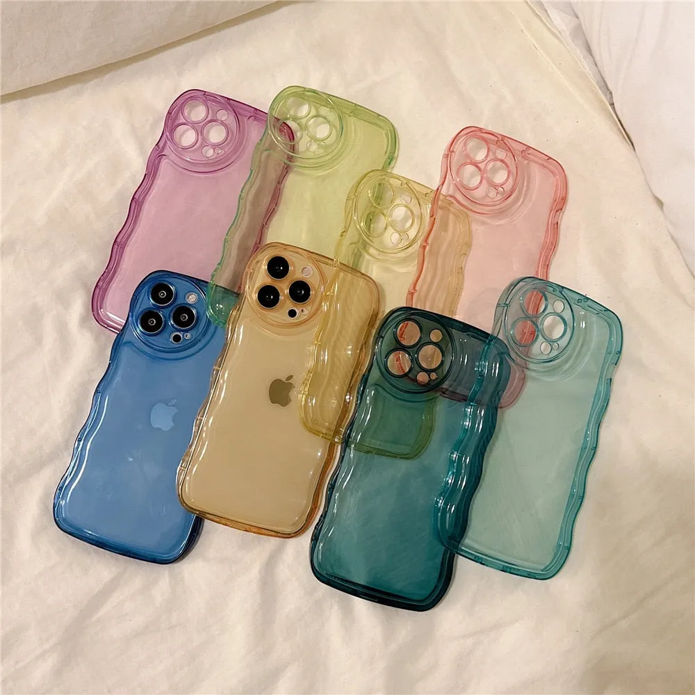 Anymob iPhone Yellow Curly Wavy Phone Case Shockproof Transparent Silicone Cover