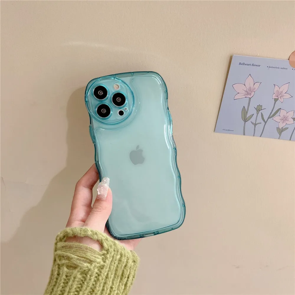 Anymob iPhone Yellow Curly Wavy Phone Case Shockproof Transparent Silicone Cover