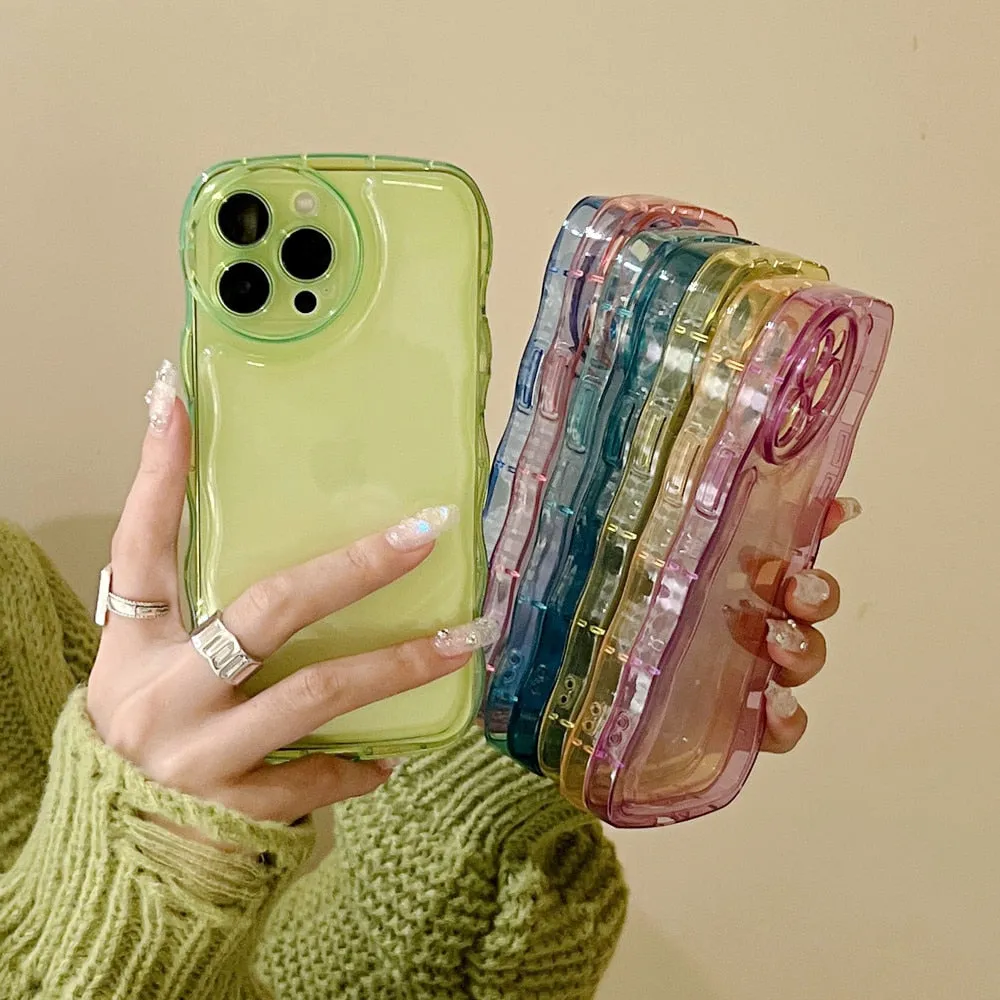Anymob iPhone Yellow Curly Wavy Phone Case Shockproof Transparent Silicone Cover