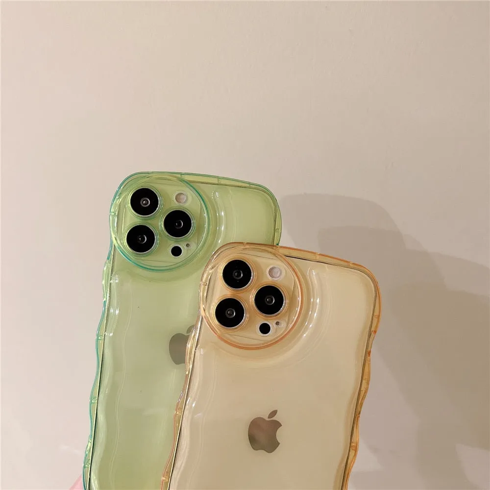 Anymob iPhone Yellow Curly Wavy Phone Case Shockproof Transparent Silicone Cover
