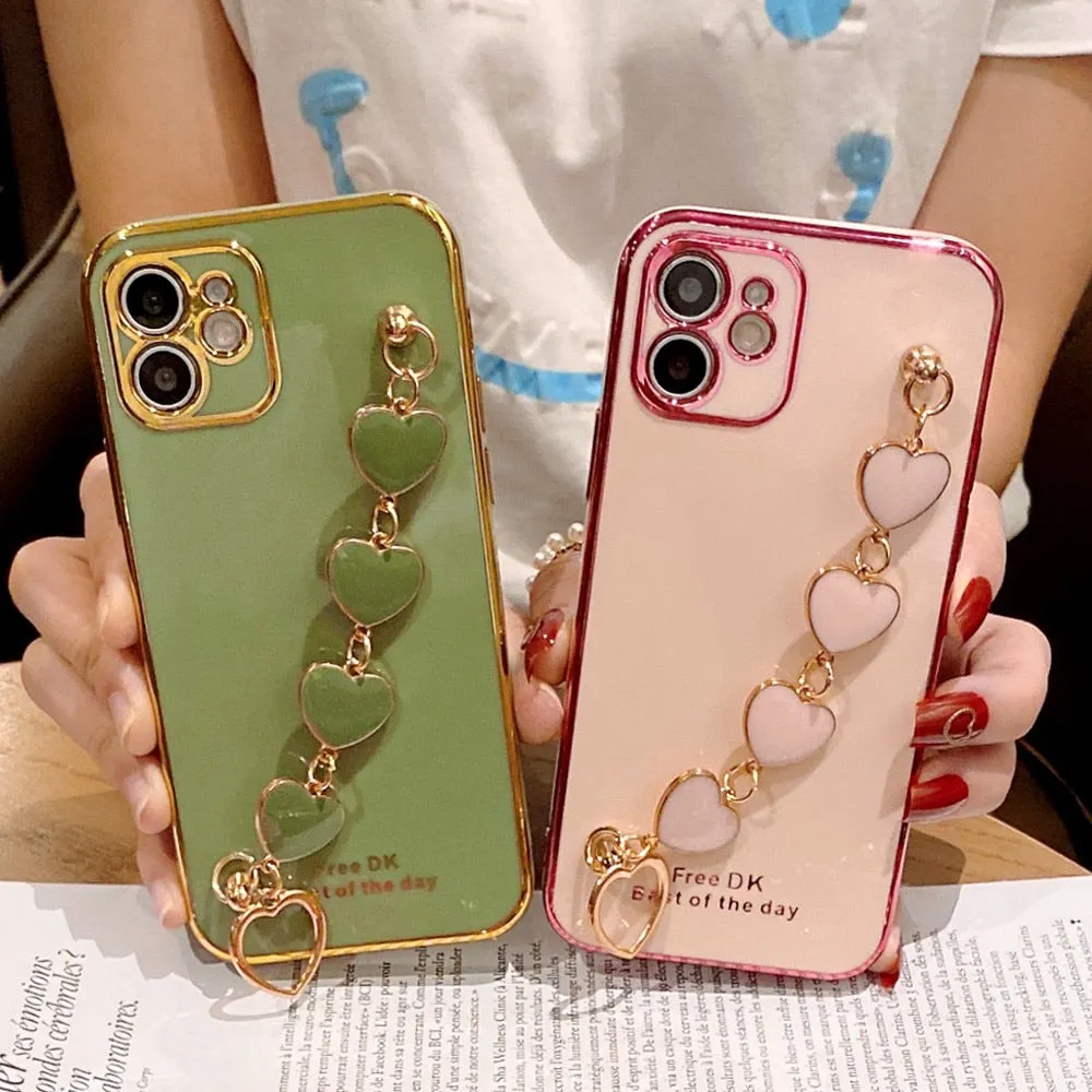 Anymob iPhone Yellow GreenLove Heart Bracelet Chain Soft Case Plating Phone Cover