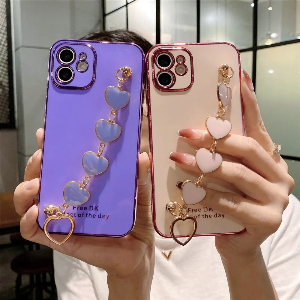 Anymob iPhone Yellow GreenLove Heart Bracelet Chain Soft Case Plating Phone Cover