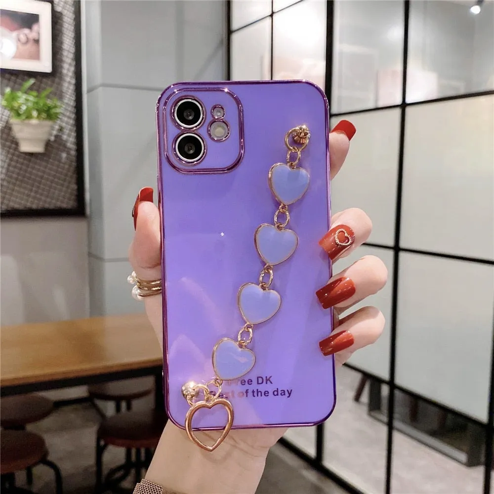 Anymob iPhone Yellow GreenLove Heart Bracelet Chain Soft Case Plating Phone Cover