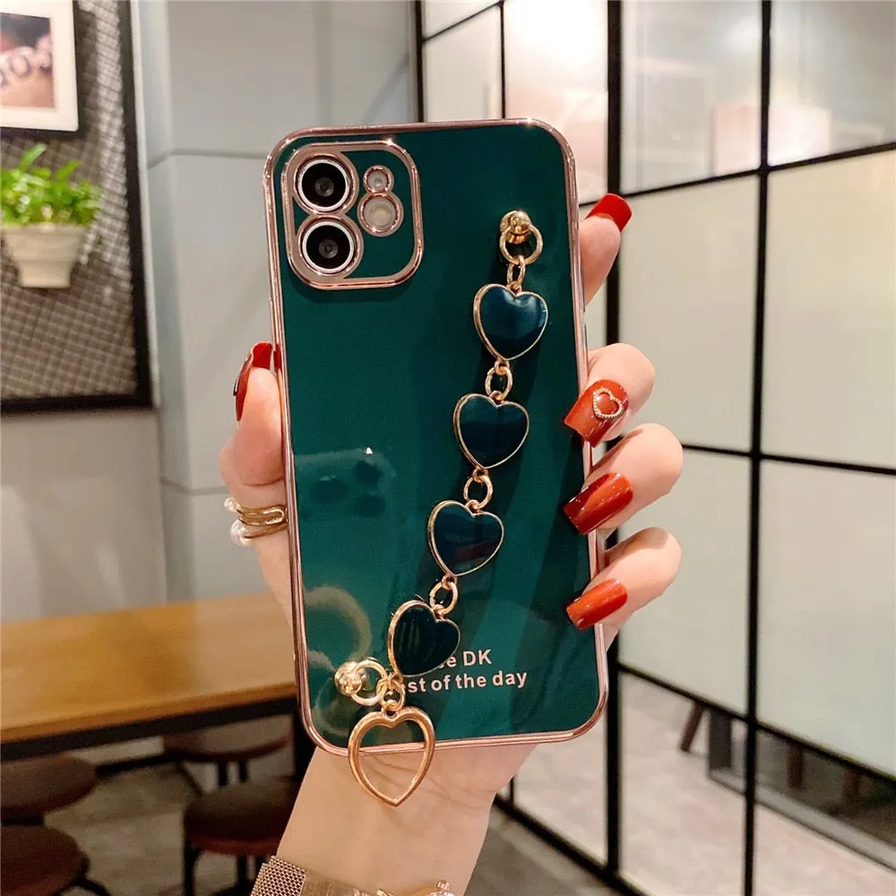 Anymob iPhone Yellow GreenLove Heart Bracelet Chain Soft Case Plating Phone Cover