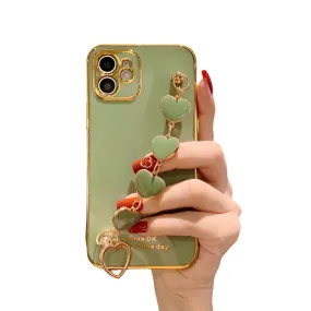 Anymob iPhone Yellow GreenLove Heart Bracelet Chain Soft Case Plating Phone Cover