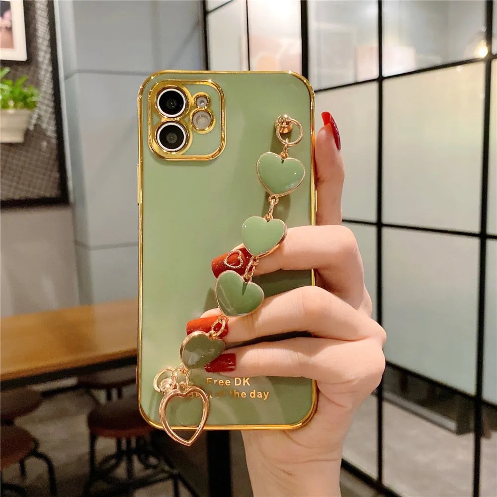 Anymob iPhone Yellow GreenLove Heart Bracelet Chain Soft Case Plating Phone Cover