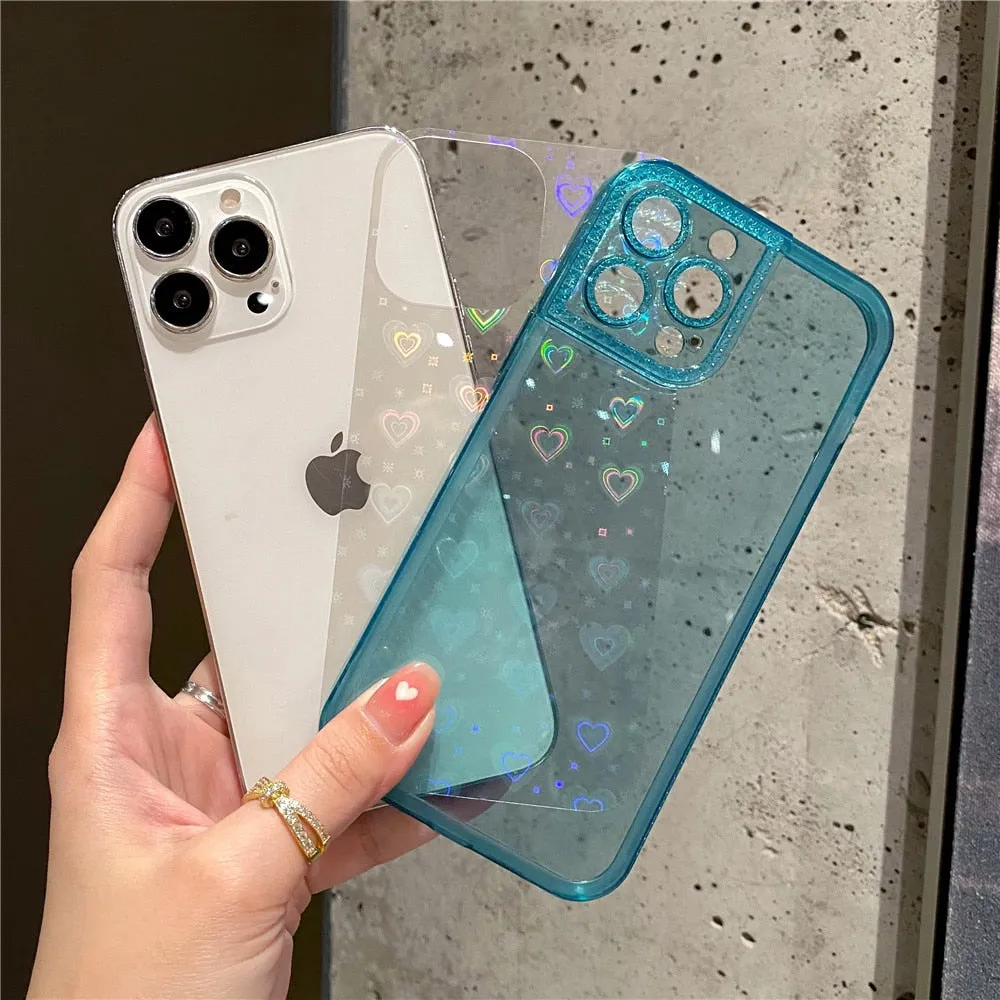 Anymob iPhone Yellow Holographic Love Heart Clear Phone Case Transparent Cover