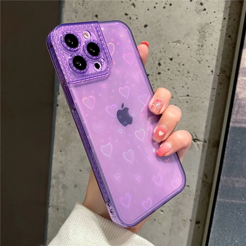 Anymob iPhone Yellow Holographic Love Heart Clear Phone Case Transparent Cover