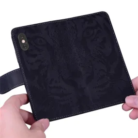 Anymob Samsung Case Black 3D Tiger Embossing Magnetic Flip Leather Card Slot Wallet Book Style Cover