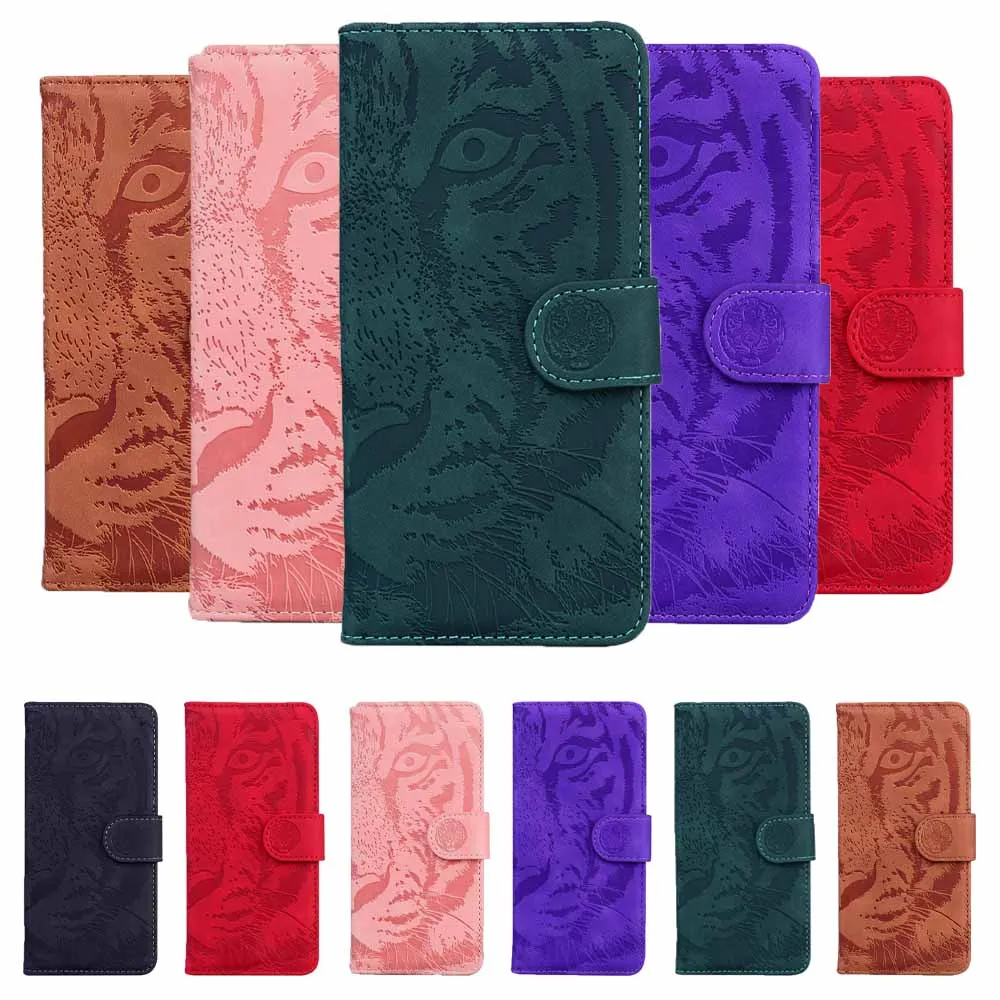 Anymob Samsung Case Black 3D Tiger Embossing Magnetic Flip Leather Card Slot Wallet Book Style Cover