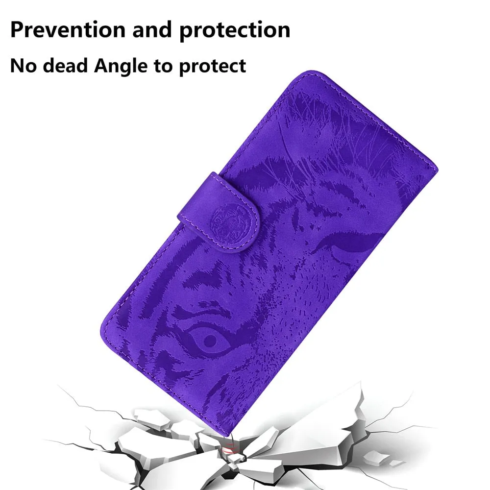 Anymob Samsung Case Black 3D Tiger Embossing Magnetic Flip Leather Card Slot Wallet Book Style Cover