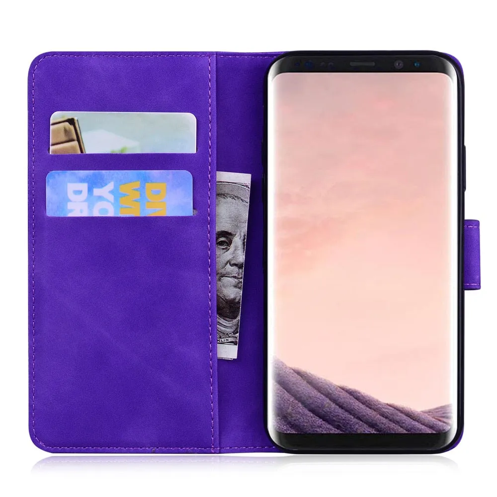 Anymob Samsung Case Black 3D Tiger Embossing Magnetic Flip Leather Card Slot Wallet Book Style Cover