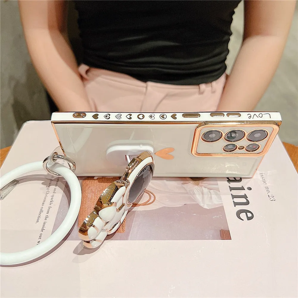 Anymob Samsung Case Gold Pink Plating Astronaut Bracelet Bracket Ultra Electroplate Soft Silicone Phone Back Cover