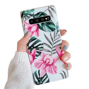 Anymob Samsung Case Green and Pink Floral Design Art Leaf Flower Silicon Without Holder Stand Phone Cover