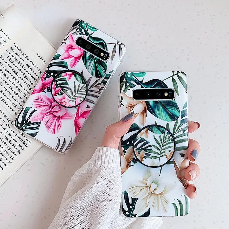 Anymob Samsung Case Green and Pink Floral Design Art Leaf Flower Silicon Without Holder Stand Phone Cover