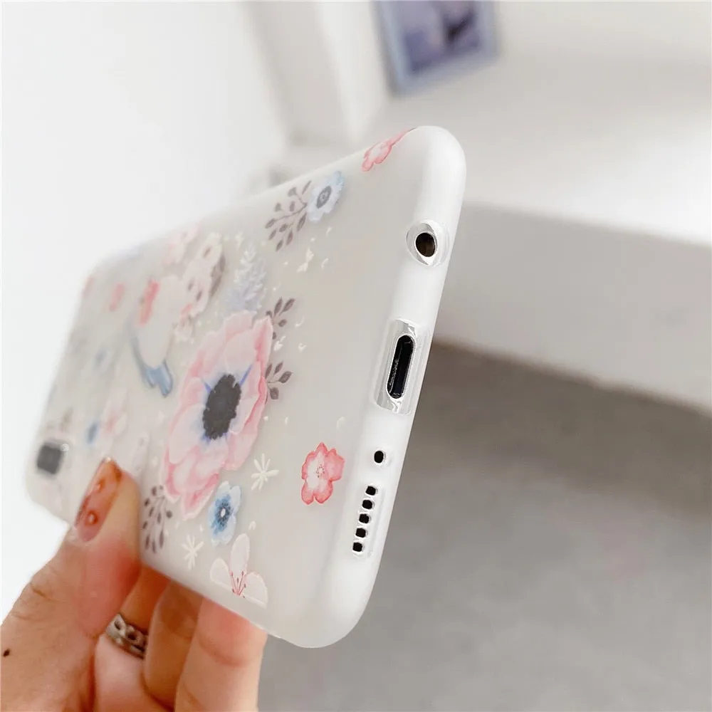 Anymob Samsung Case Pink Cherry Blossom Vintage Relief Flower Phone Matte Soft Silicone Back Cover