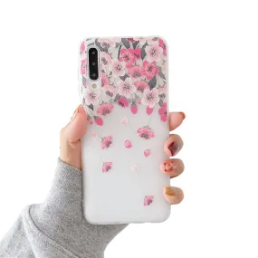 Anymob Samsung Case Pink Cherry Blossom Vintage Relief Flower Phone Matte Soft Silicone Back Cover