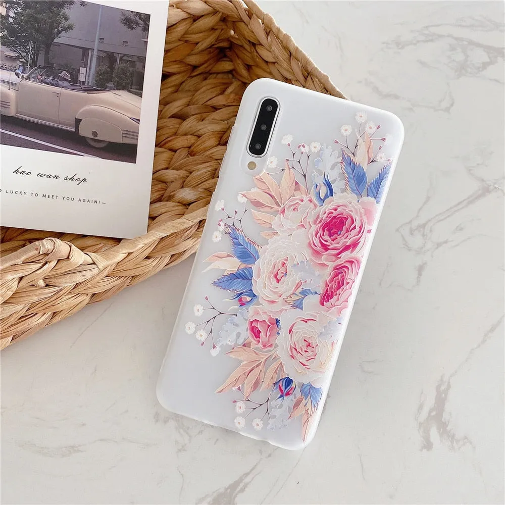 Anymob Samsung Case Pink Cherry Blossom Vintage Relief Flower Phone Matte Soft Silicone Back Cover