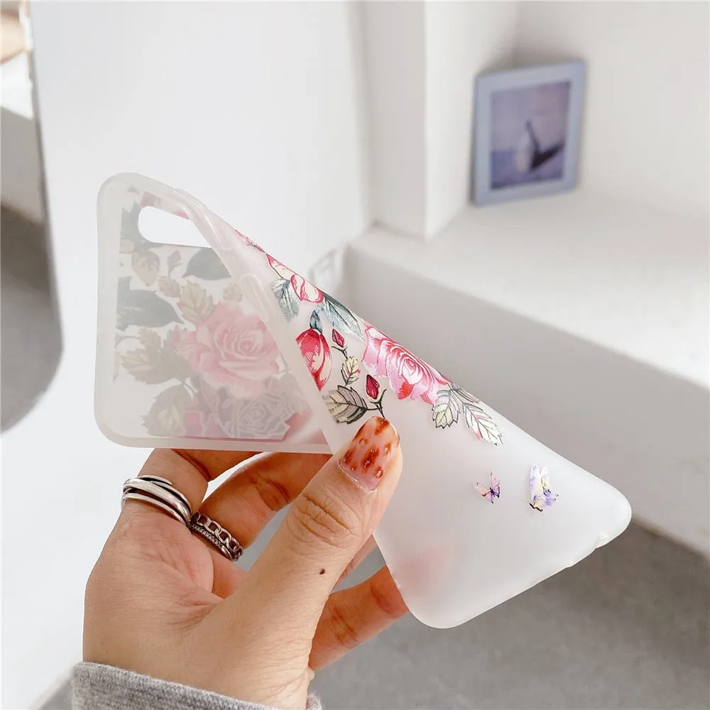 Anymob Samsung Case Pink Cherry Blossom Vintage Relief Flower Phone Matte Soft Silicone Back Cover