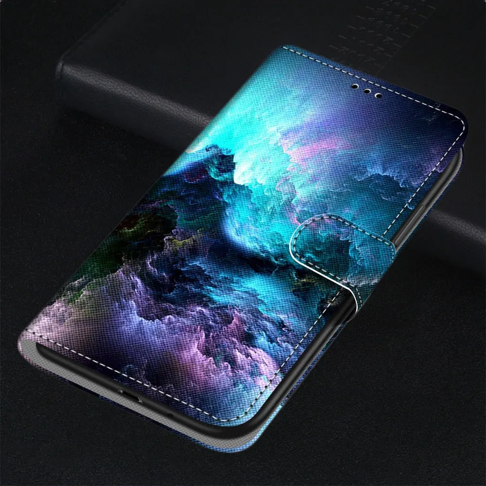 Anymob Samsung Case Sky Blue Painted Magnetic Flip Leather Card slot Wallet Book Style Cover