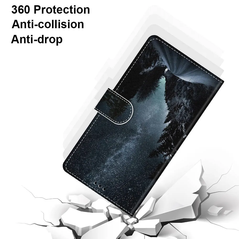 Anymob Samsung Case Sky Blue Painted Magnetic Flip Leather Card slot Wallet Book Style Cover