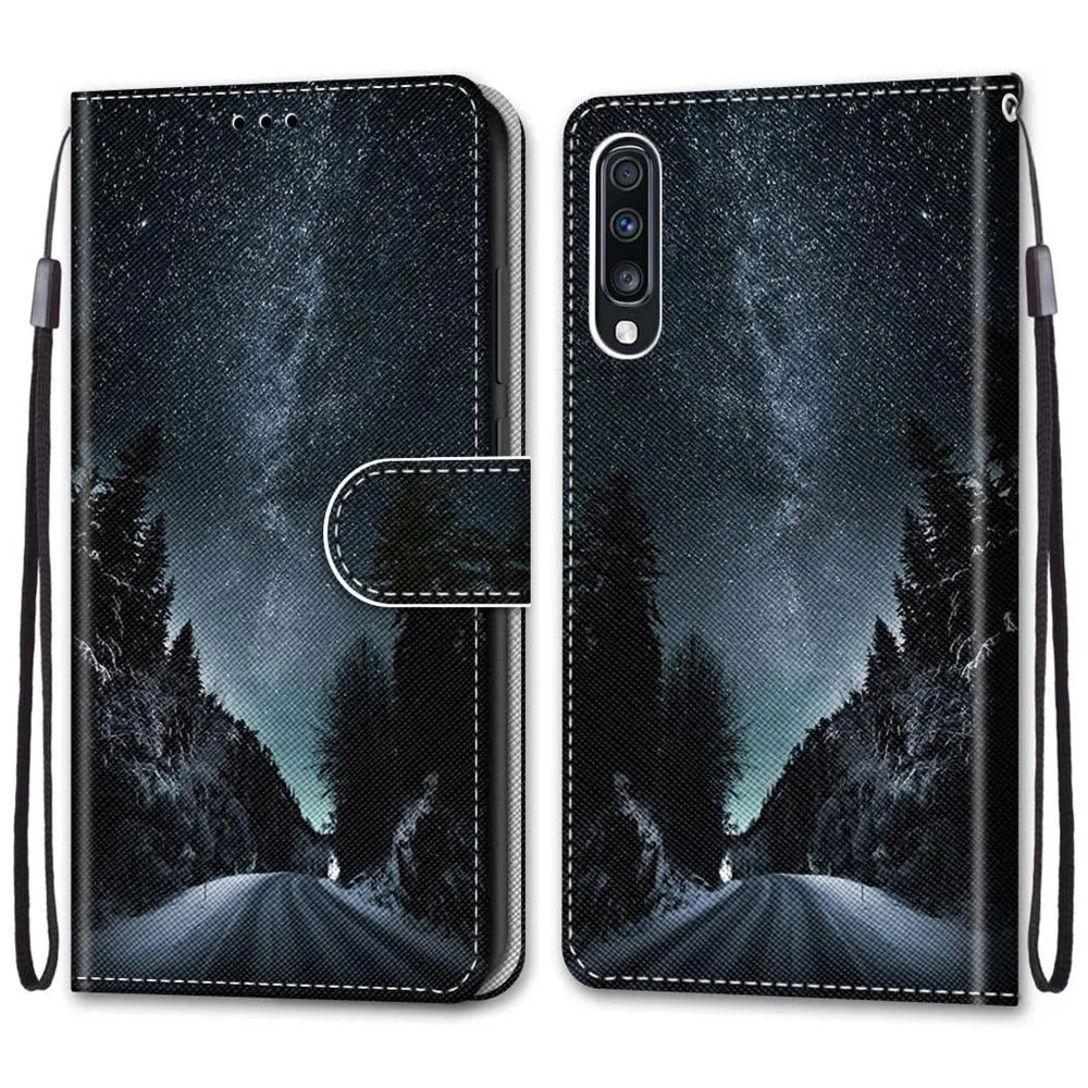 Anymob Samsung Case Sky Blue Painted Magnetic Flip Leather Card slot Wallet Book Style Cover