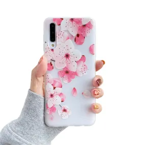 Anymob Samsung Case White and Peach Flower Vintage Relief Flower Phone Matte Soft Silicone Back Cover