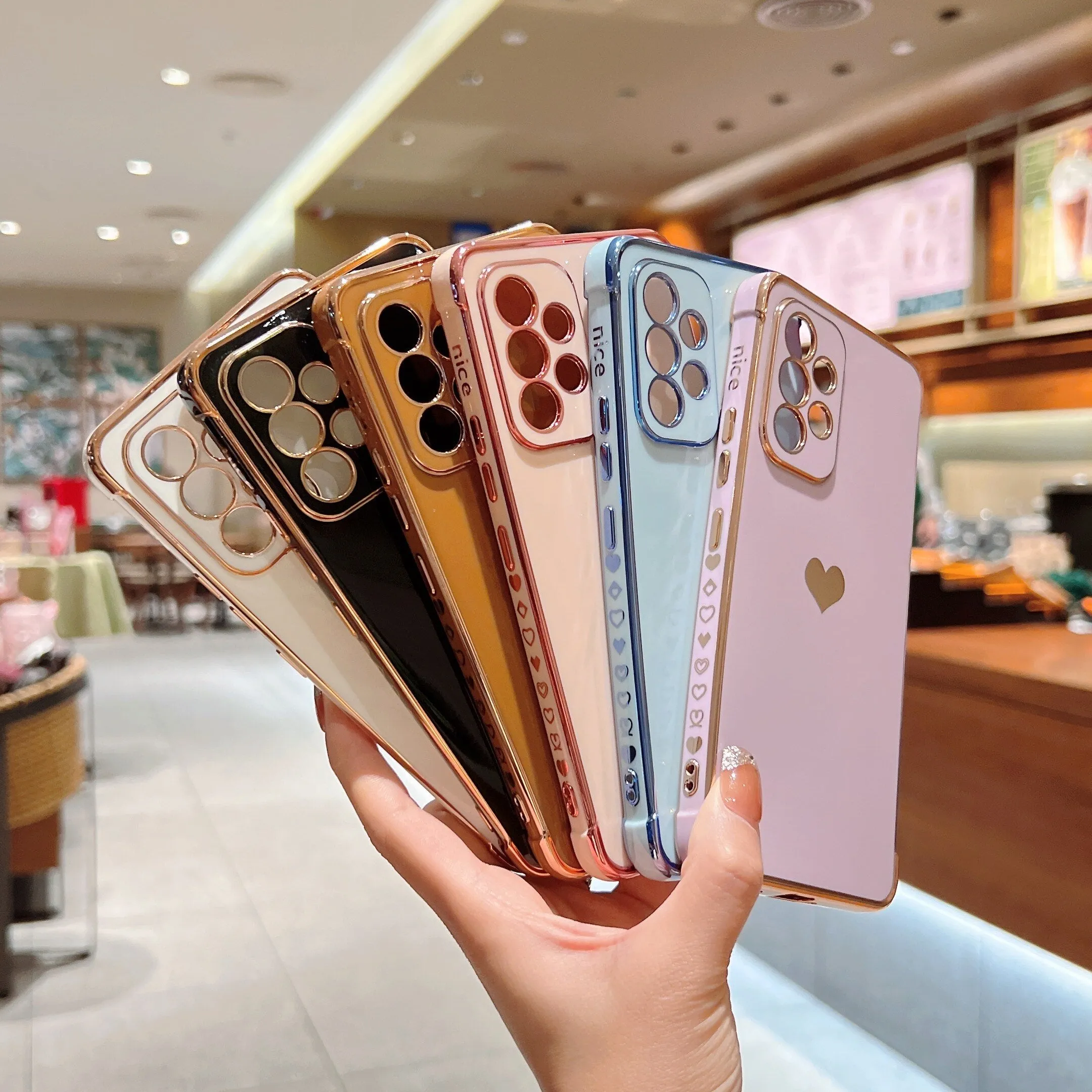 Anymob Samsung Khaki With Bronze Plating Silicon Case Love Heart Side Pattern Phone Cover