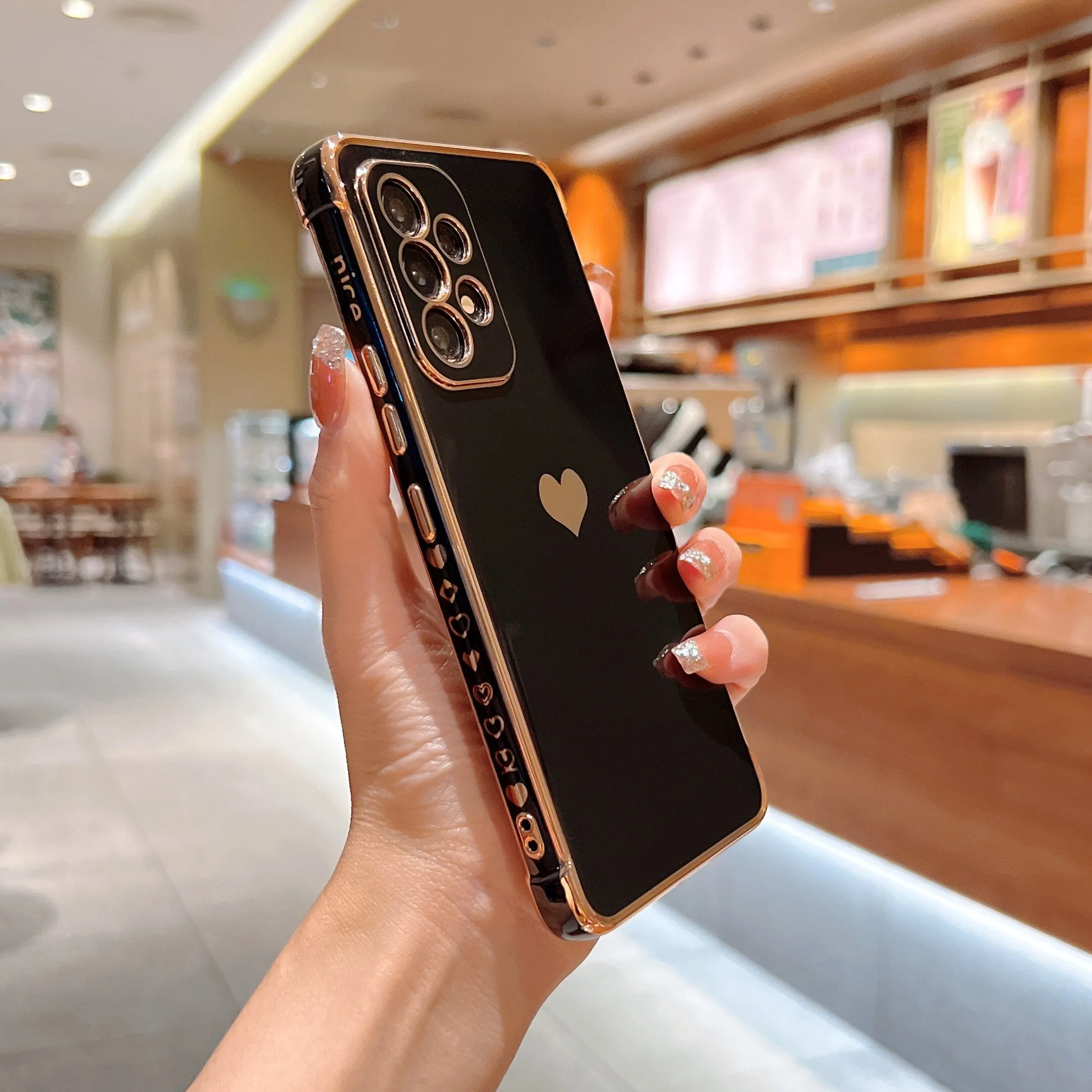 Anymob Samsung Khaki With Bronze Plating Silicon Case Love Heart Side Pattern Phone Cover