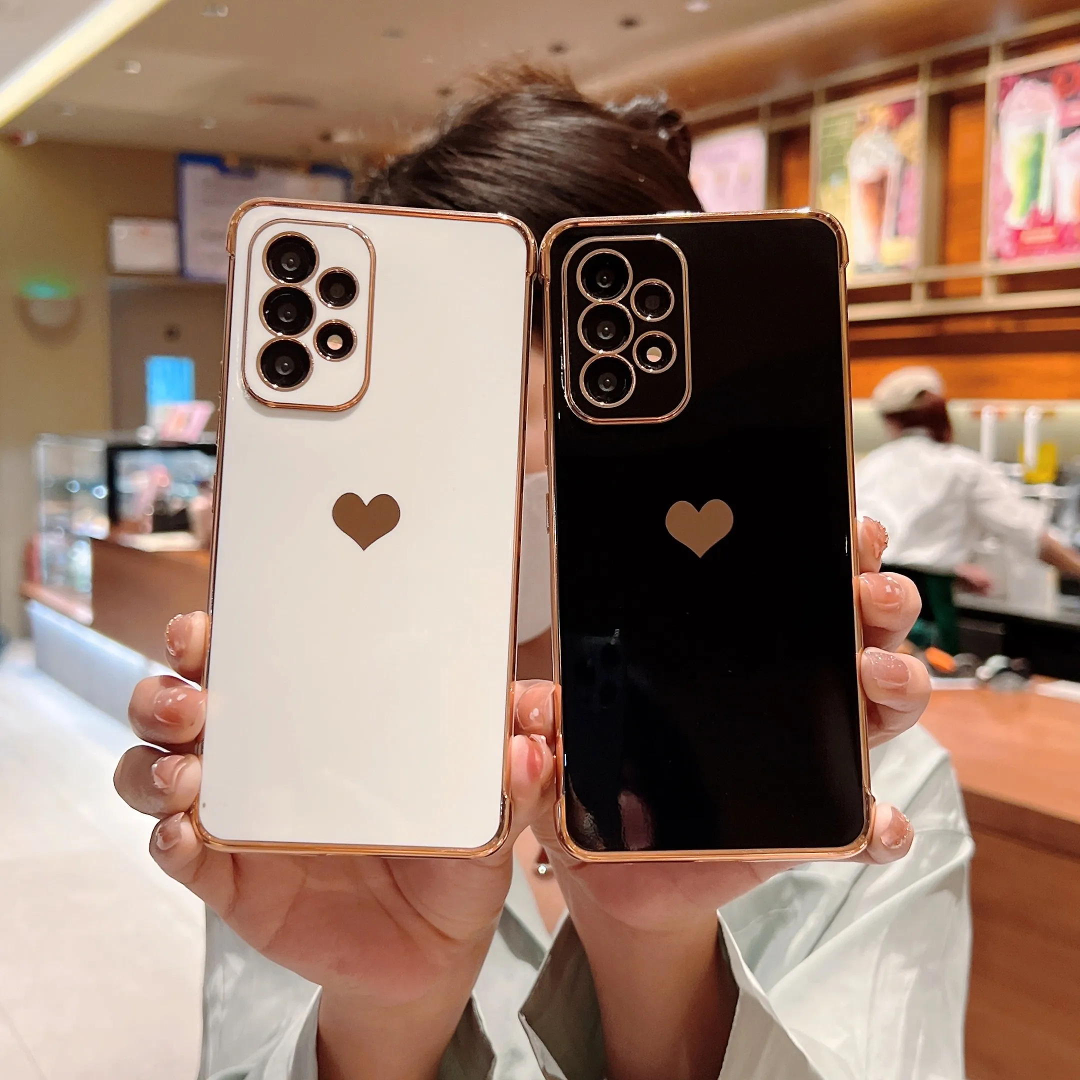 Anymob Samsung Khaki With Bronze Plating Silicon Case Love Heart Side Pattern Phone Cover