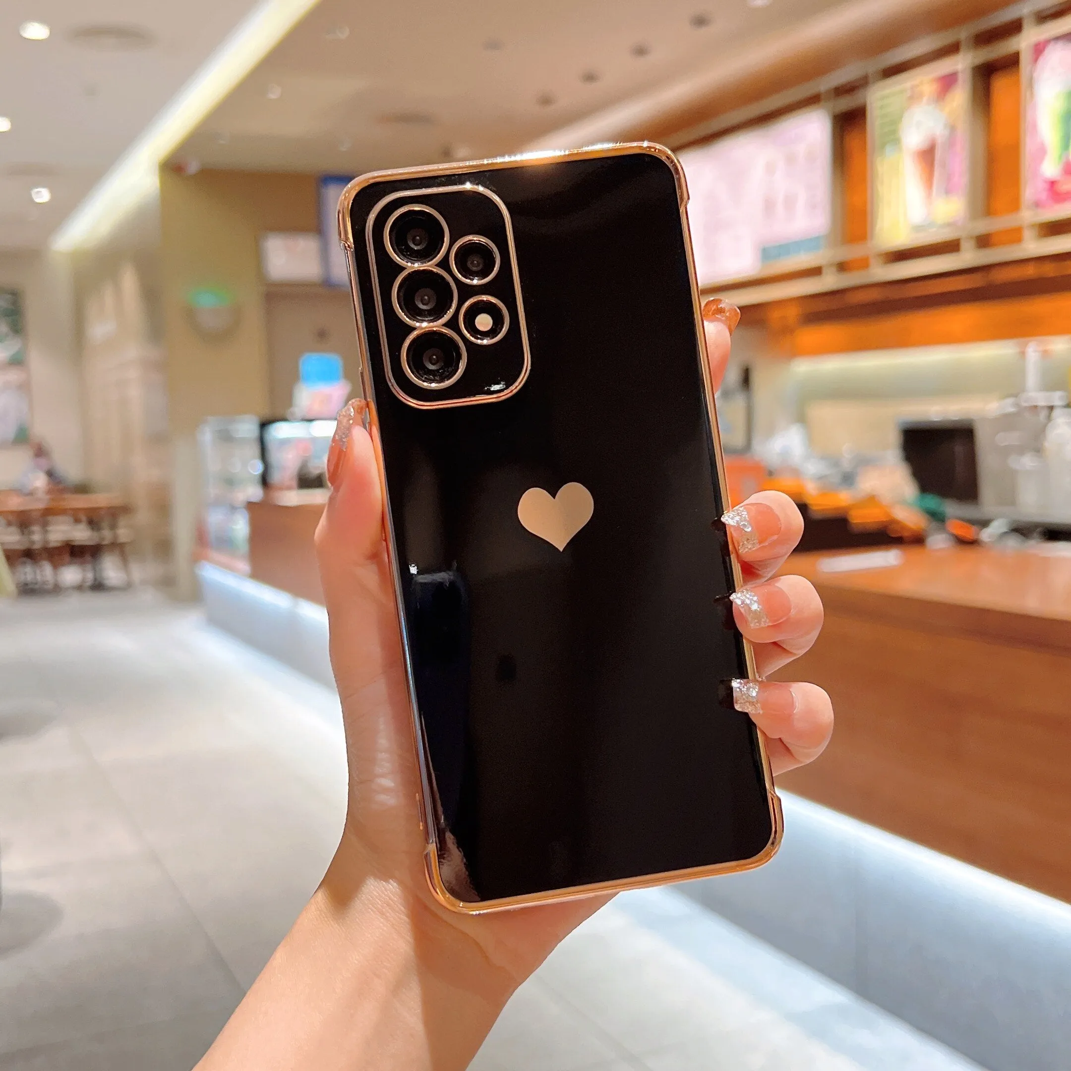 Anymob Samsung Khaki With Bronze Plating Silicon Case Love Heart Side Pattern Phone Cover