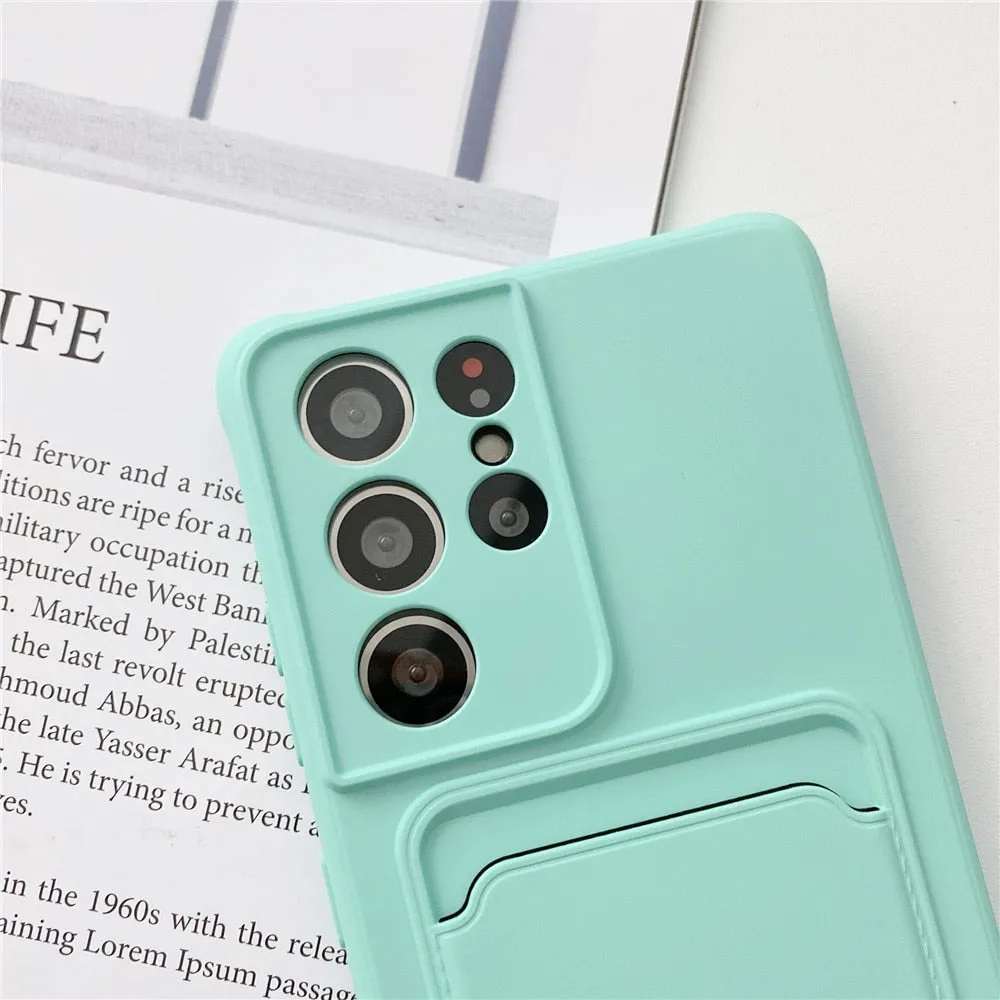 Anymob Samsung Orange Phone Case Soft Silicone Card Slots Cover