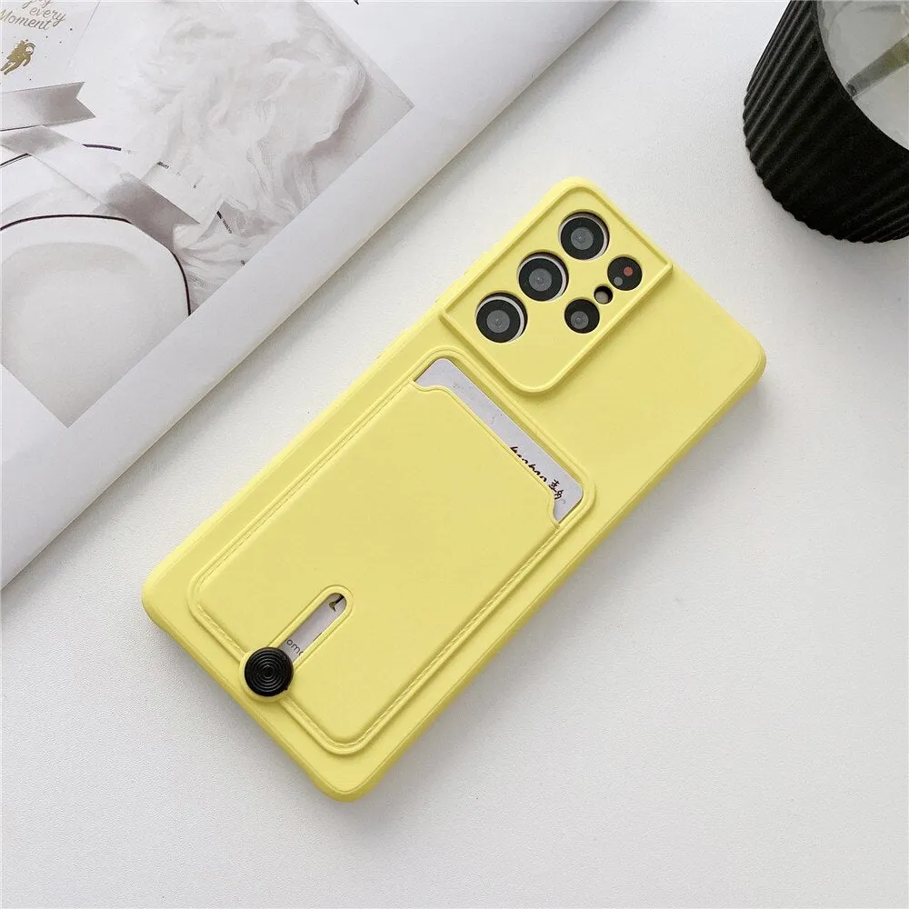 Anymob Samsung Orange Phone Case Soft Silicone Card Slots Cover