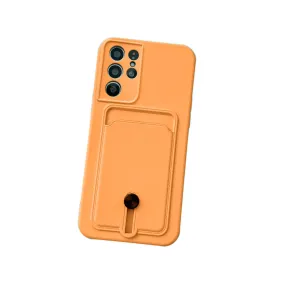 Anymob Samsung Orange Phone Case Soft Silicone Card Slots Cover
