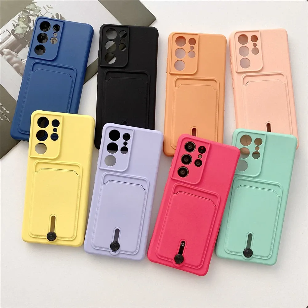 Anymob Samsung Orange Phone Case Soft Silicone Card Slots Cover