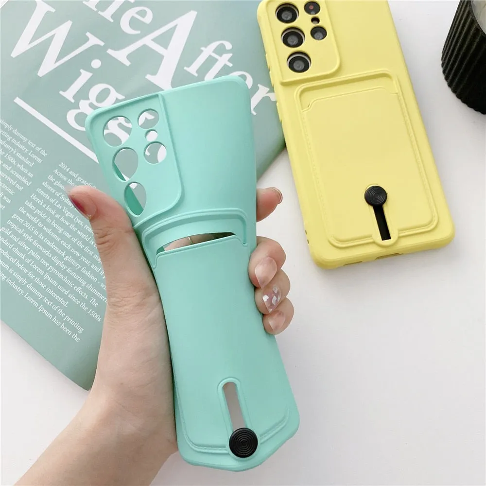 Anymob Samsung Orange Phone Case Soft Silicone Card Slots Cover