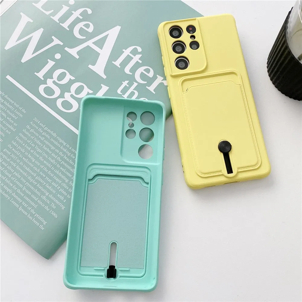 Anymob Samsung Orange Phone Case Soft Silicone Card Slots Cover
