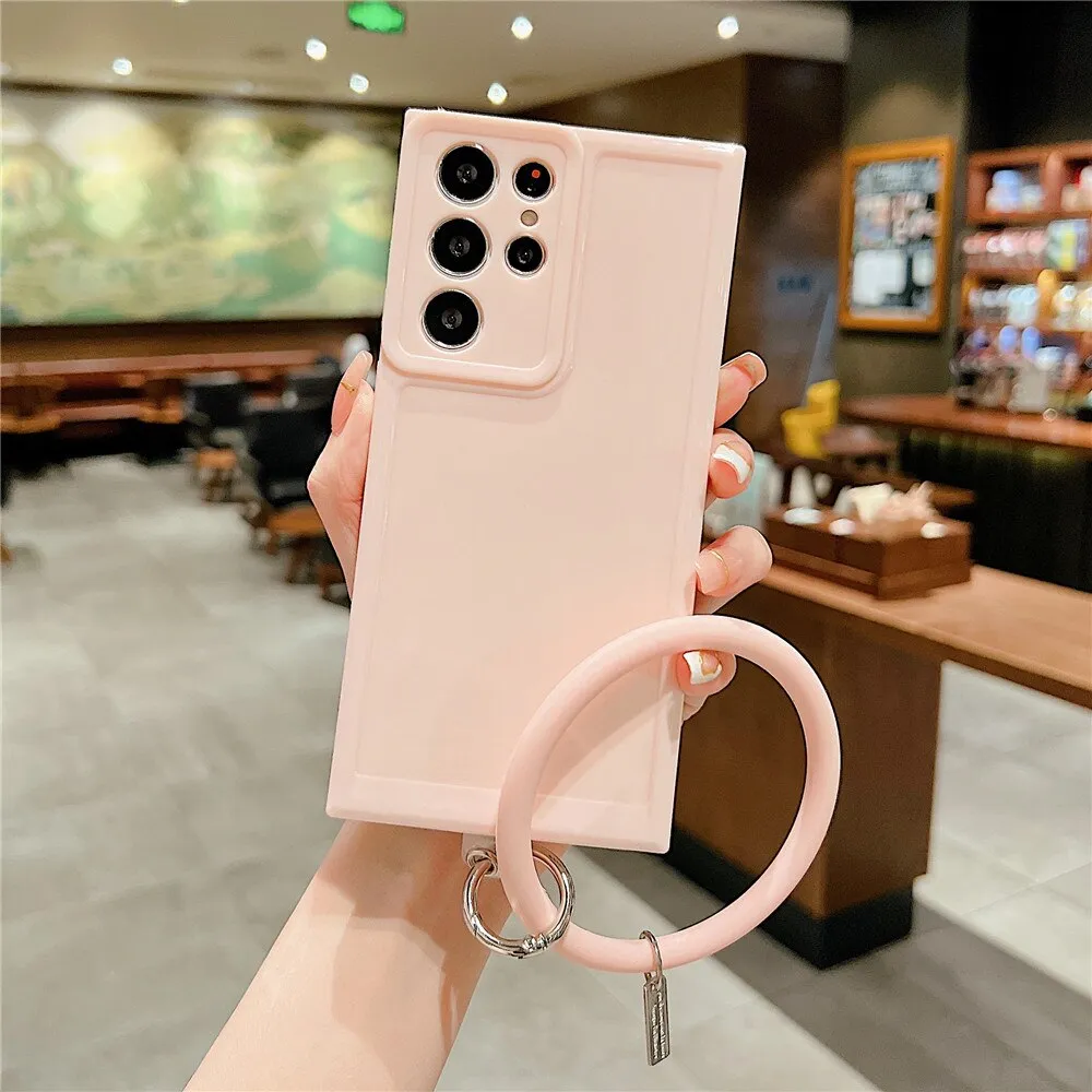Anymob Samsung White Silicone Ring Bracelet Phone Case Candy Color Soft Shockproof Cover