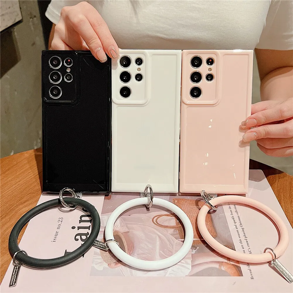 Anymob Samsung White Silicone Ring Bracelet Phone Case Candy Color Soft Shockproof Cover